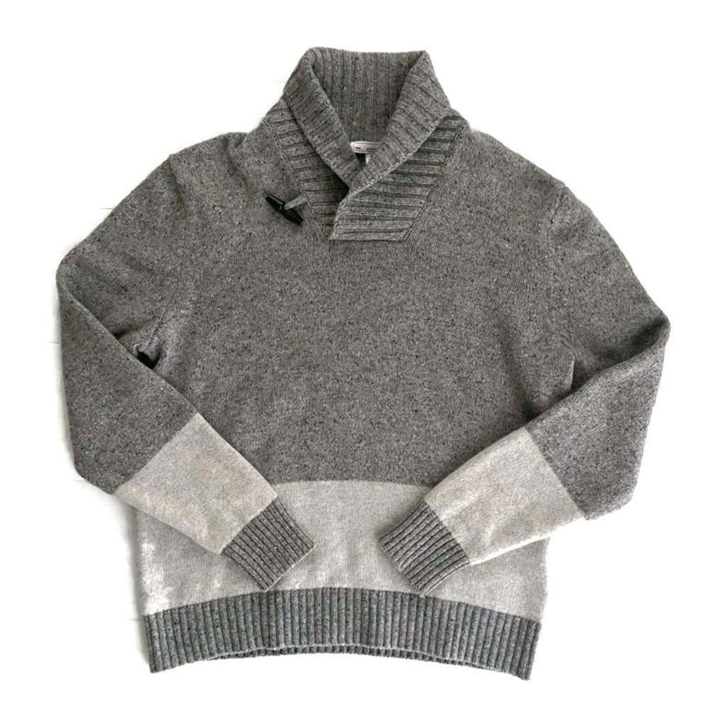 Lamb’s Wool GAP Knit Sweater Shawl Collar Gray Heather Fall Winter Warm, Medium